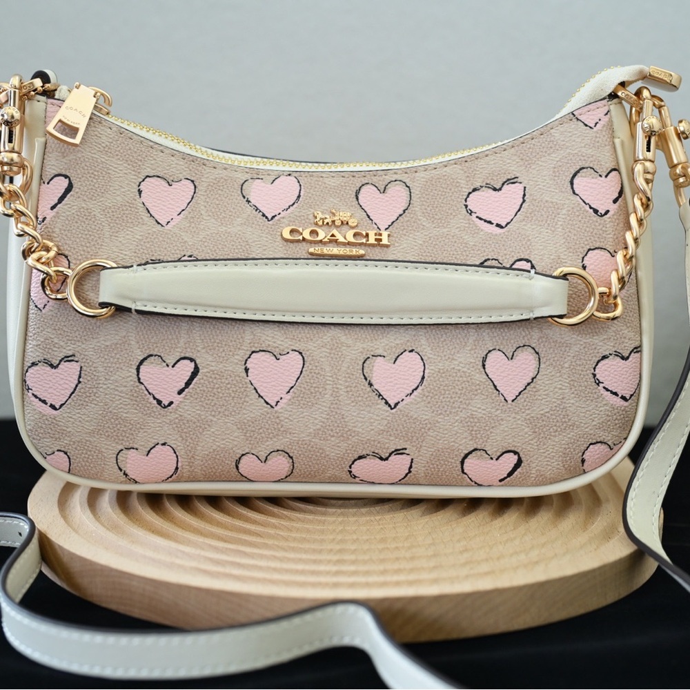 Coach Tan and Pink Heart Shoulder Bag - Picture 4 of 6